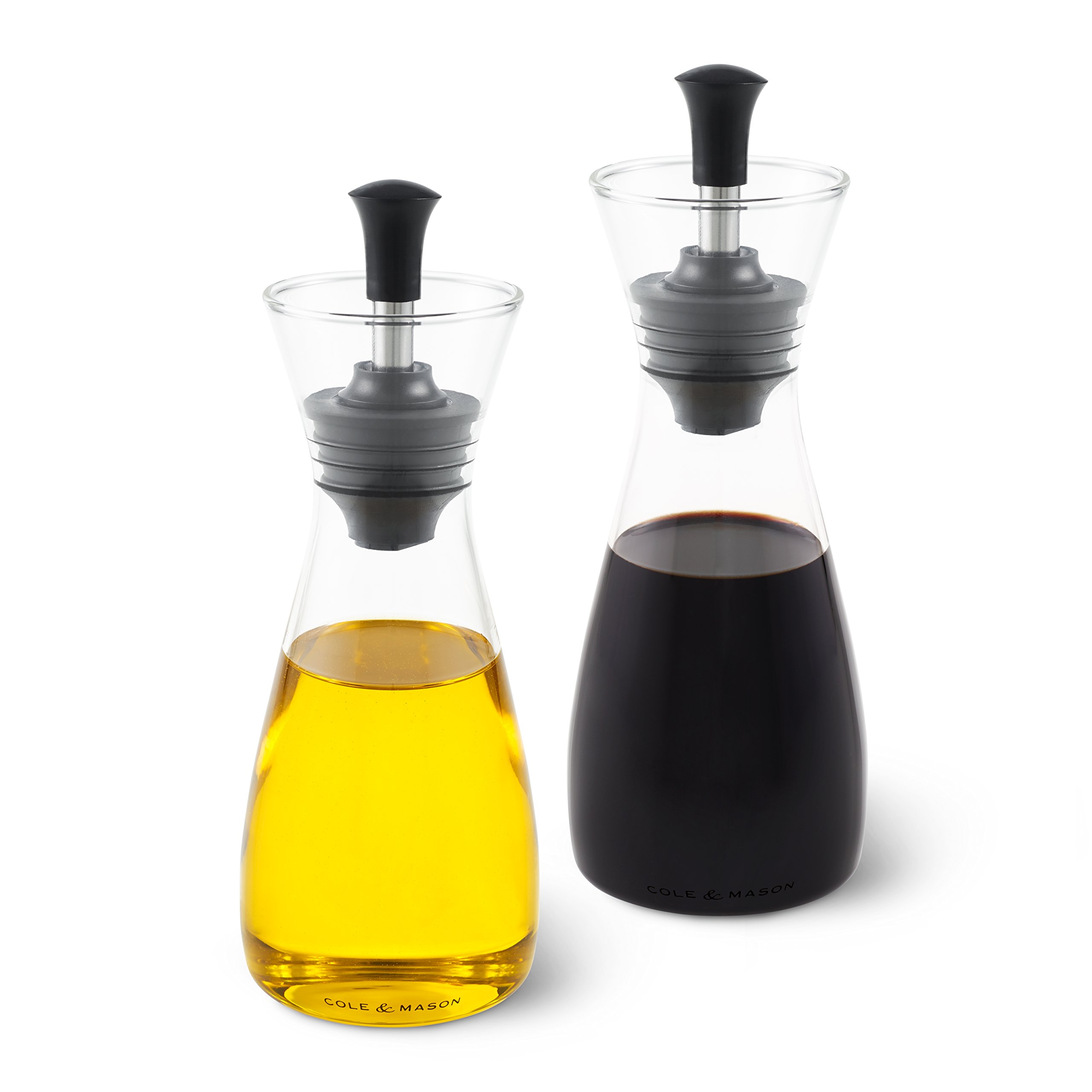 Cole & Mason H103018 Sawston Oil and Vinegar Pourer, Oil Dispenser/Vinegar Dispenser, Glass, 210 mm, Twin Set, Includes 2 x Oil Bottle/Vinegar Bottle
