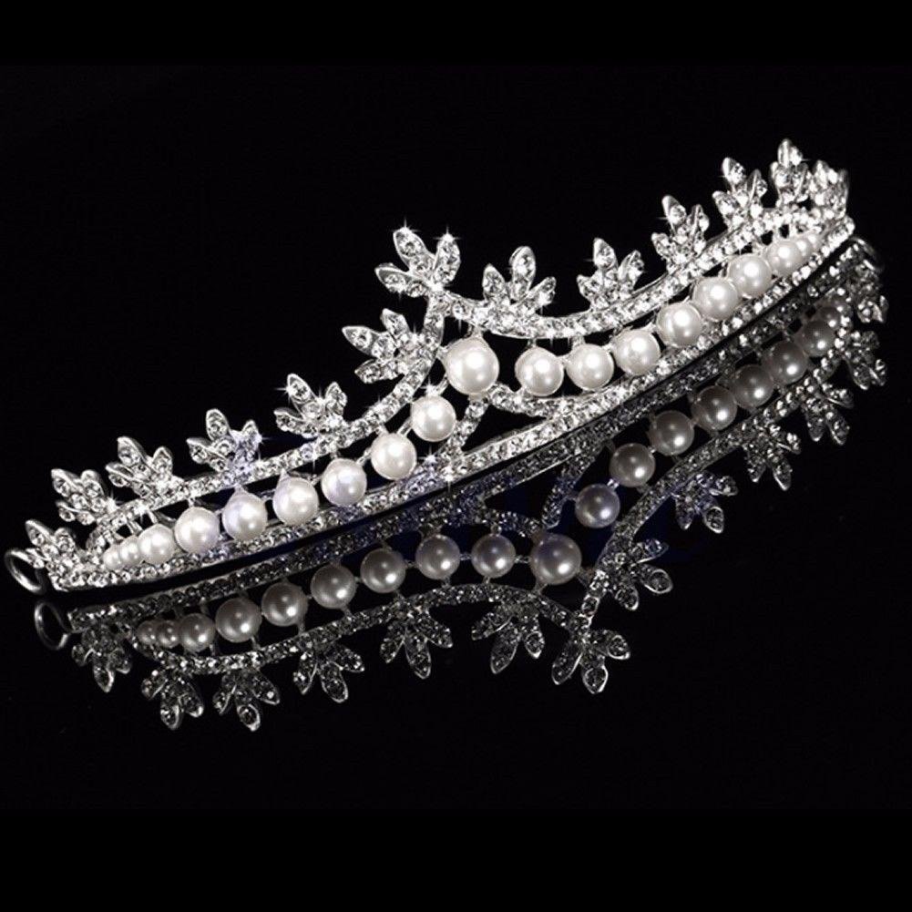 Abeillo Hochzeit Braut Perle Kronen-Stirnband Tiara Charmantes Strass Kopfstück Silber