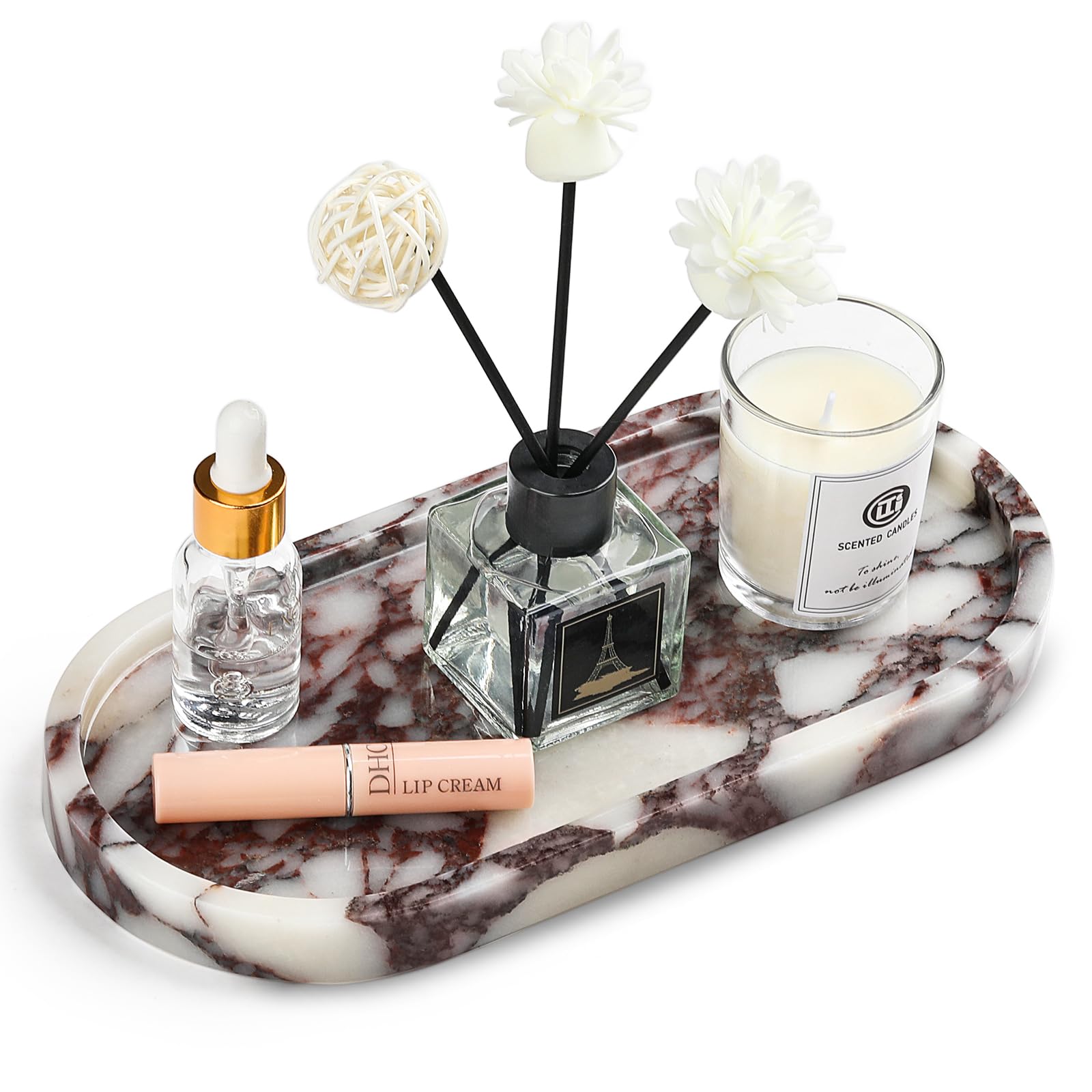 Photo 1 of **MAJOR DAMAGE**
Natural Marble Vanity Tray - Moujings Genuine Marble Perfume Tray for Bathroom Decor, Stone Bathroom Vanity Organizer Tray for Kitchen Counter, Candles, Jewelry, Coffee, Makeup, Key