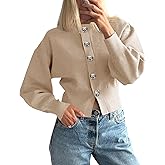 Saodimallsu Womens Button Up Cardigan Sweaters Fall Trendy Long Lantern Sleeve Knit Crew Neck Sweater Jacket