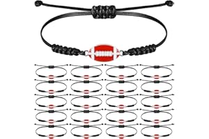 Sureio 20 Pcs Football Bracelets Football Party Favors Halloween Treats Unisex Sports Bracelets Adjustable Charm Bracelet Braided Rope Bracelet for Women Men Teens Sport Team Players (Black)