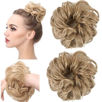 Amazon Com Curly Messy Hair Scrunchies Fake Bun Extensions Dark
