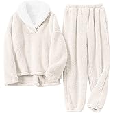 Gihuo Women' s Fluffy Pajamas Set Fleece Pullover Pants Loose Plush Sleepwear 2 Piece Pjs Set Warm Loungewear Fuzzy