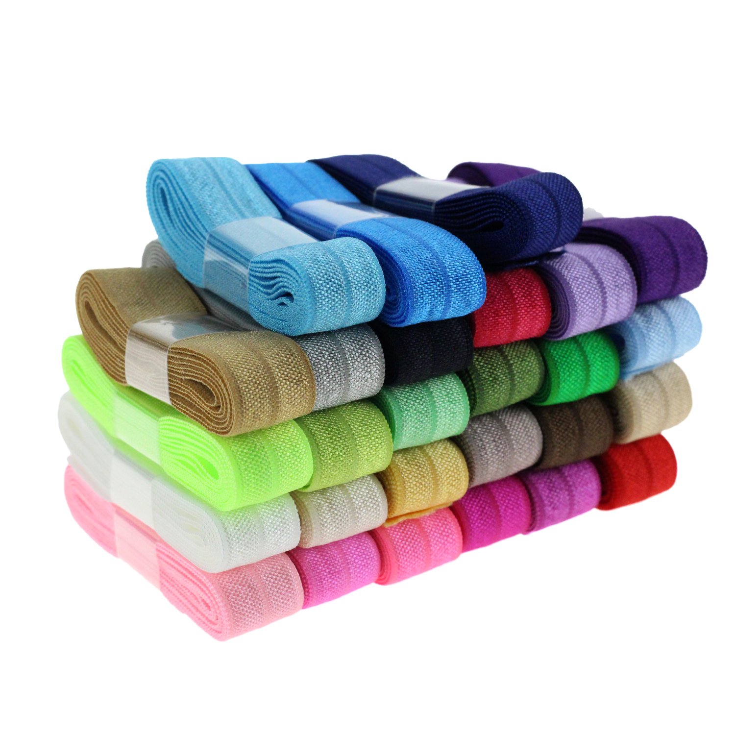 Midi Ribbon Fold Over Elastic Stretch Foldover FOE Elastics for Hair Ties Headbands Variety Color Pack 27 Yards