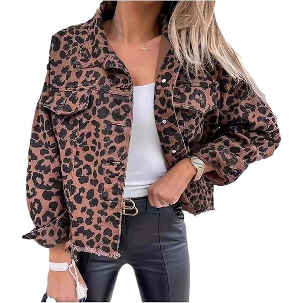 Amazon.com: POHADON Womens Leopard Print Denim Jacket Trendy Long