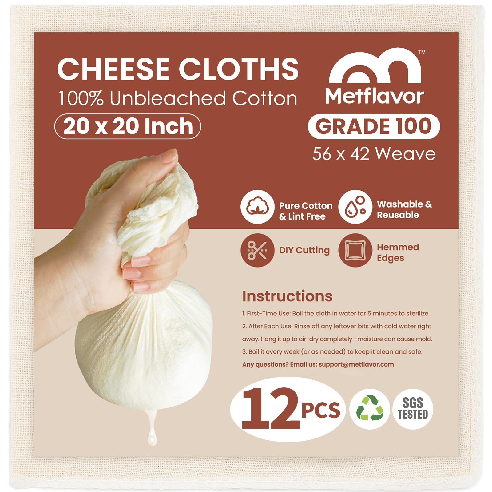 Photo 1 of Reusable Cheese Cloths 20x20 Inch, 100 Grade Cheese Cloth Hemmed 4 Edges, 100% Unbleached Cotton Cheesecloth for Cooking, Muslin Cloth Strainer for Baking, Juicing, Cheese, Crafts Making