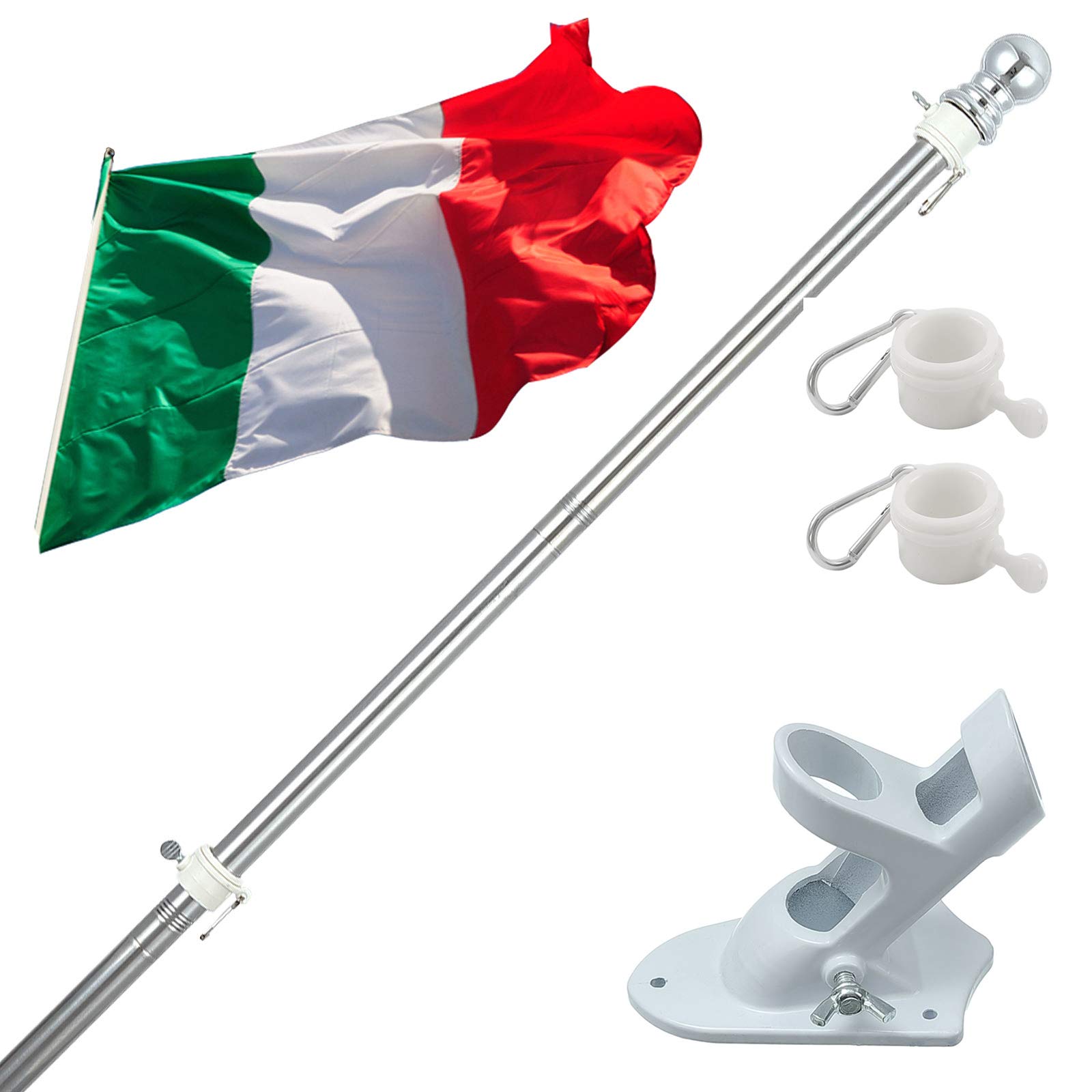 HORSE SECRET 6FT Italy Pole Kit with Bracket Outdoor Wall Mount Stainless Steel Flagpole with Flag