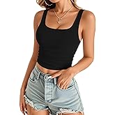 MANGOPOP Double Lined Tank Tops for Women Sleeveless Square Neck Shirts Basic Summer Tops 2025