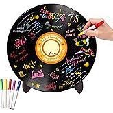 Holkcog Vinyl Record Birthday Decoration, Graffiti-art Sign With Stand, Happy Birthday Signature Guest Book for Men Women, Cheers to 10th 13th 16th 18th 21st 30th 40th bday Signing Record Party Supply