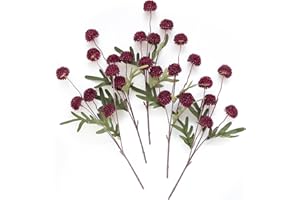 Floroom 5pcs Burgundy Faux Silk Mums Artificial Flowers, Bulk Fake Small Mini Chrysanthemums with Stems for DIY Wedding Centerpieces Floral Arrangements Vase Fillers Home Decorations