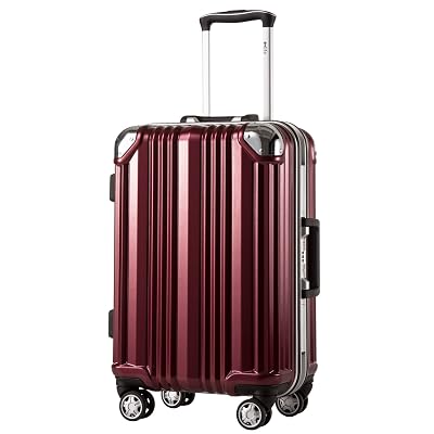 Coolife Luggage Aluminium Frame Suitcase with TSA Lock 100% PC M24in, Wine red