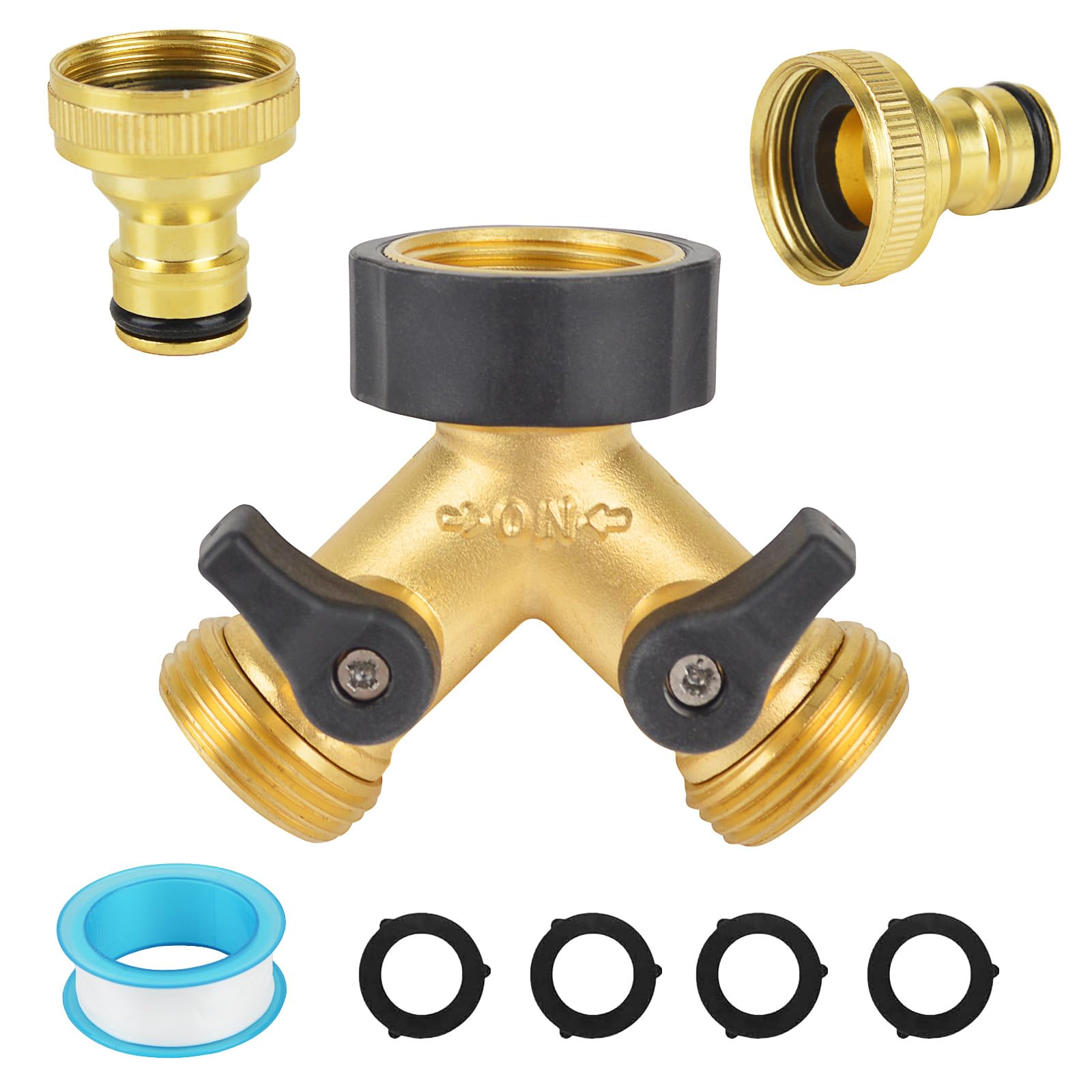 Hose Splitter 2 Way Garden Hose Splitter，3/4" Tap Y Splitter Brass Hose Connector，Garden Tap Splitter，Garden Faucet Splitter for Outdoor, Garden, Courtyard, Lawn, Kitchen ﻿