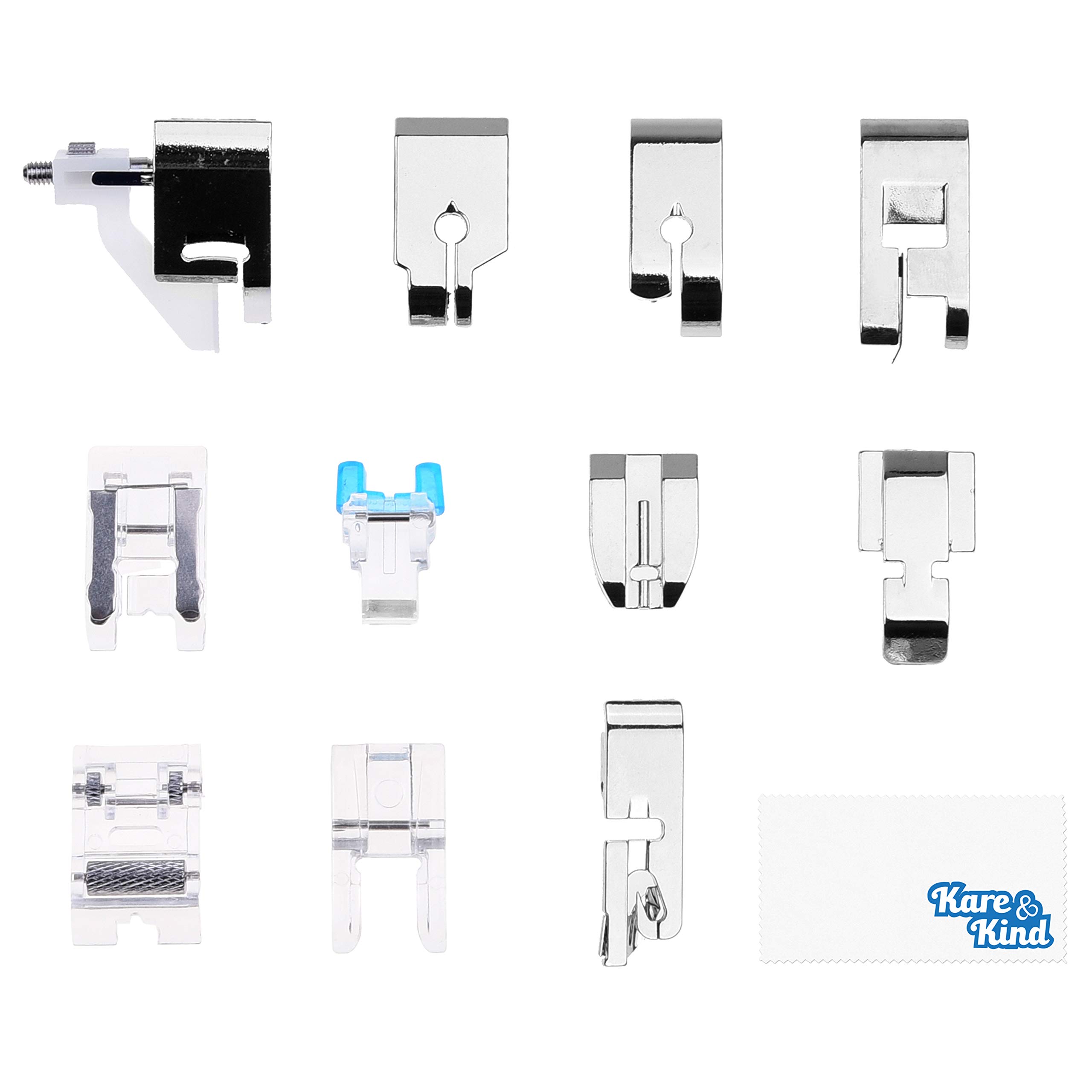 Kare & Kind 11x Sewing Machine Presser Feet Set - Fits Low Shank System - Snap-on Installation for Sewing, Quilting, Embroidery, Zipper, Crafting- for Brother, Singer, Janome, Kenmore, Babylock, Juki