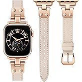 Minyee Slim Leather Band Compatible with Apple Watch Bands 38/40/41/42/44/45/46/49mm Women, Dressy Thin Soft Leather Strap with Tapered Metal Buckle for iWatch Series 11 10 9 8 7 6 5 4 SE/Ultra 3 2 1