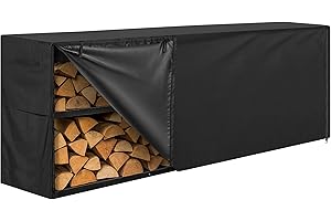 JJASMAMV HOME PRODUCTS 8ft Waterproof Firewood Rack Cover - Heavy Duty Black 600D Oxford Fabric - Indoor Or Outdoor Firewood Log Cover with Zipper & Adhesive Closing Strips - Rack NOT Included - Black