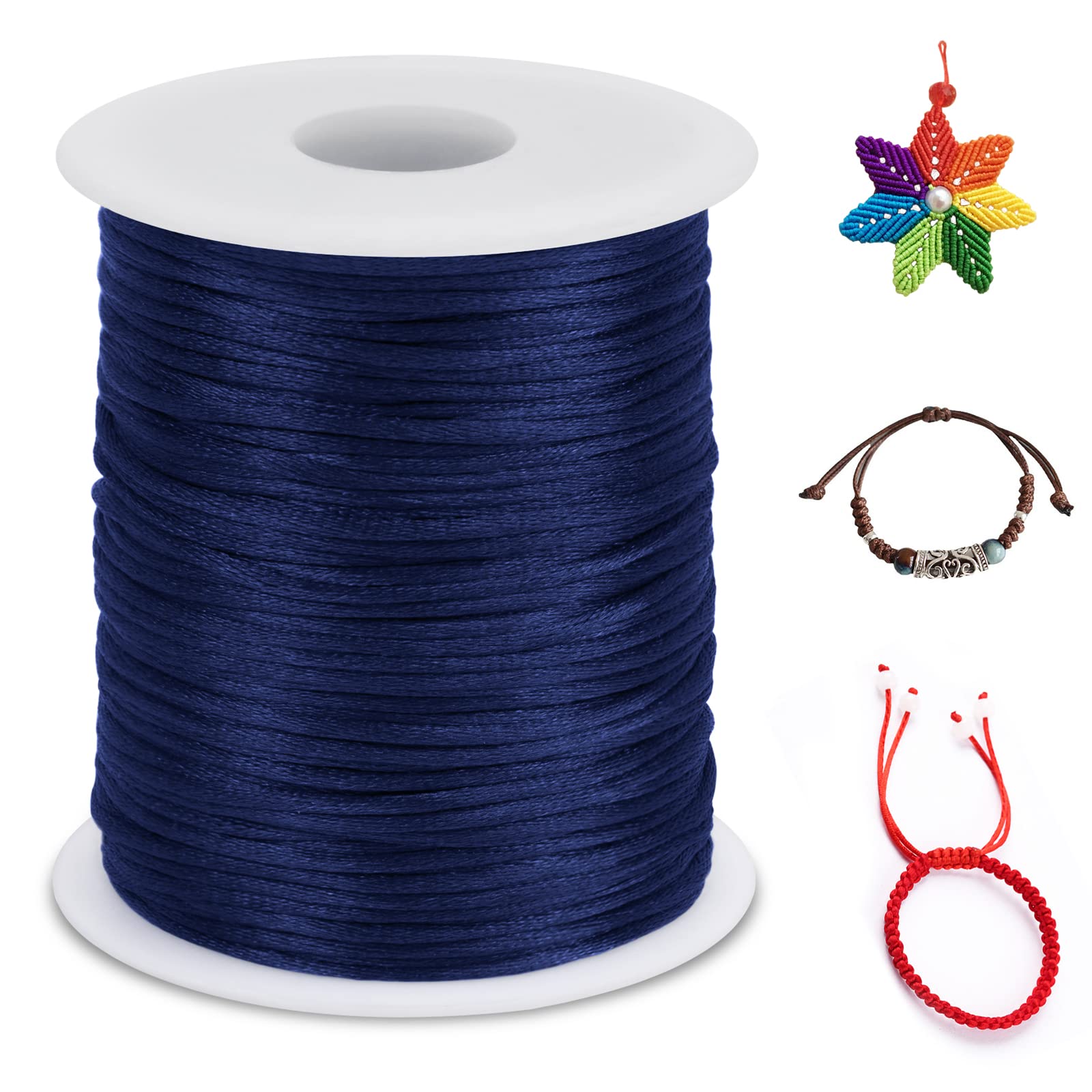 LEREATI Nylon Cord 2mm x 100m, Satin Cord Nylon String Macrame Cord, Coloured Beading Thread String for Making Bracelet, Necklace, Chinese Knot, Jewellery (Dark Blue)