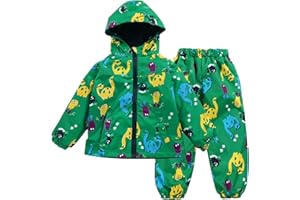 LZH Toddler Baby Boys Raincoat Waterproof Hooded Jacket Dinosaur Coat+Pants Suit