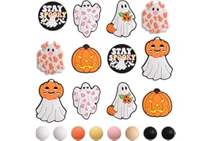 URROMA 36 Pcs Halloween Silicone Round Beads, Craft Beads for Keychain, Mixed Silicone Focal Beads for Pens Necklace and Brac