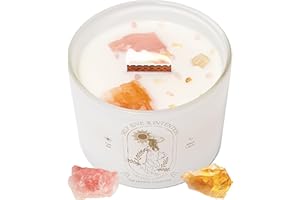 Healing Crystal Candle - 12oz Soy Candle with Crystals Inside. Manifestation Aromatherapy Candle, Spiritual Gifts for Women. 