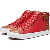 yageyan Men White high top Sneakers for Casual Black pu Leather Fashion Shoes for Men