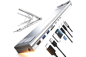 USB C Laptop Stand with Docking Station, 8 in 1 USB C Hub Laptop Stand with PD 100W & Multiple Ports, Foldable Computer Riser