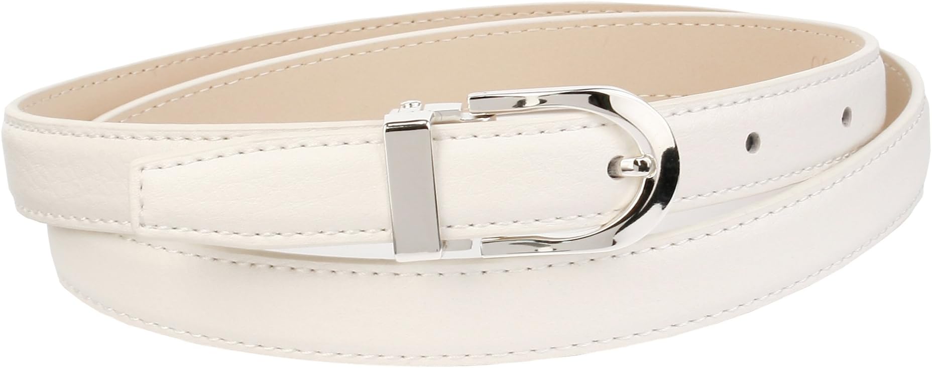 Anthoni Crown Leather Ladies Belt 0,8" Width White with Silver Metallic Buckle 34"-44"/13t90