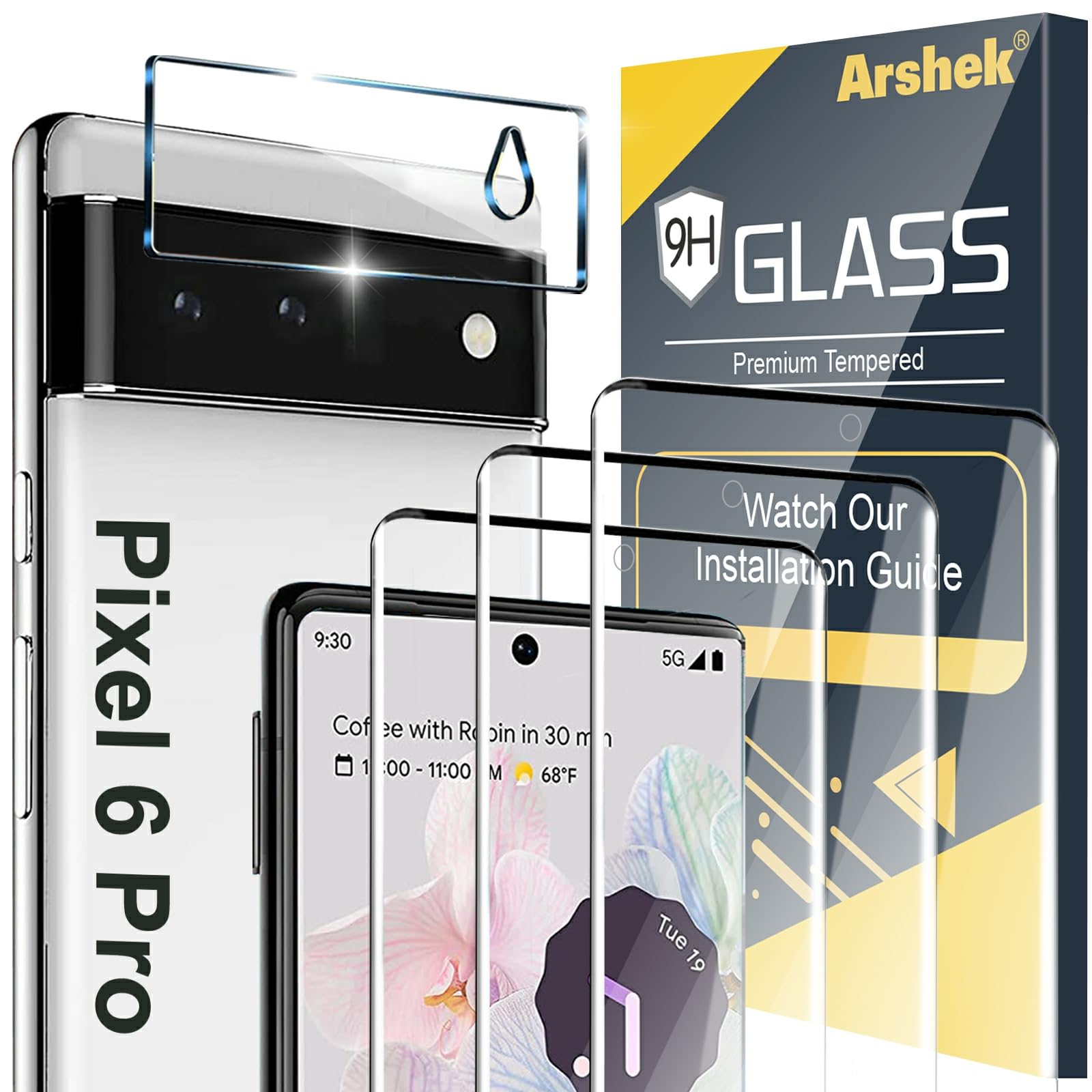 Photo 1 of [3+1 Pack] for Google Pixel 6 Pro Screen Protector, 9H Tempered Glass, Ultrasonic Fingerprint Compatible, 3D Curved, HD Clear Scratch Resistant for Google Pixel 6 Pro 5G Glass Screen Protector