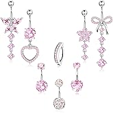 YADOCA 316L Surgical Steel Gold Dangle Belly Button Ring for Women Silver Dangly Belly Rings 14G Hypoallergenic Navel Belly Button Piercing Jewelry Bow Heart 10mm/12mm Barbell Length