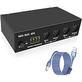 XMSJSIY USB MIDI Interface Box 4 In 4 Out 64 Channel MIDI Thru Box | 4*4 Converter with Router Merge Splitter Thru Hub with LED Indicators for PC Mac and USB MIDI instruments - 1PCS