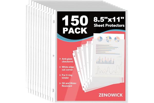 150 Pack Sheet Protectors 8.5 x 11 inch Clear Page Protectors for 3 Ring Binder Non-Glare, Plastic Sleeves for Papers, Docume