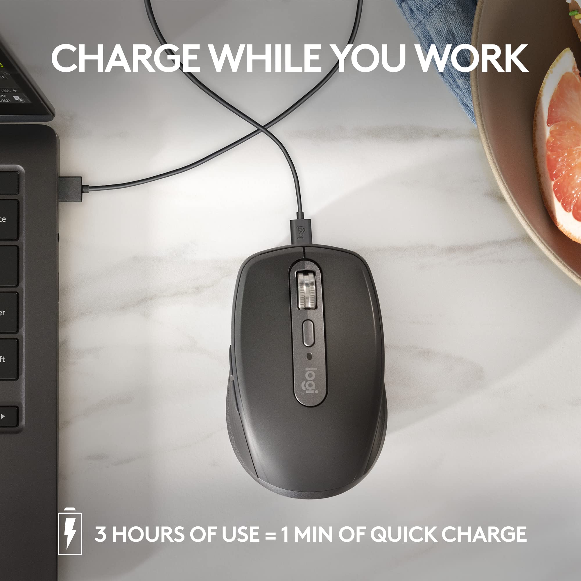 Logitech MX Anywhere 3S Compact Wireless Mouse, Fast Scrolling, 8K DPI Any-Surface Tracking, Quiet Clicks, Programmable Buttons, USB C, Bluetooth, Windows PC, Linux, Chrome, Mac - Graphite