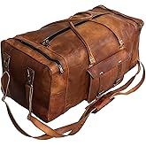 Leather 24 Inch Luggage Handmade Duffel Bag Carryall Weekender Travel Overnight Gym Sports Carry On Duffel Bag For Men And Women