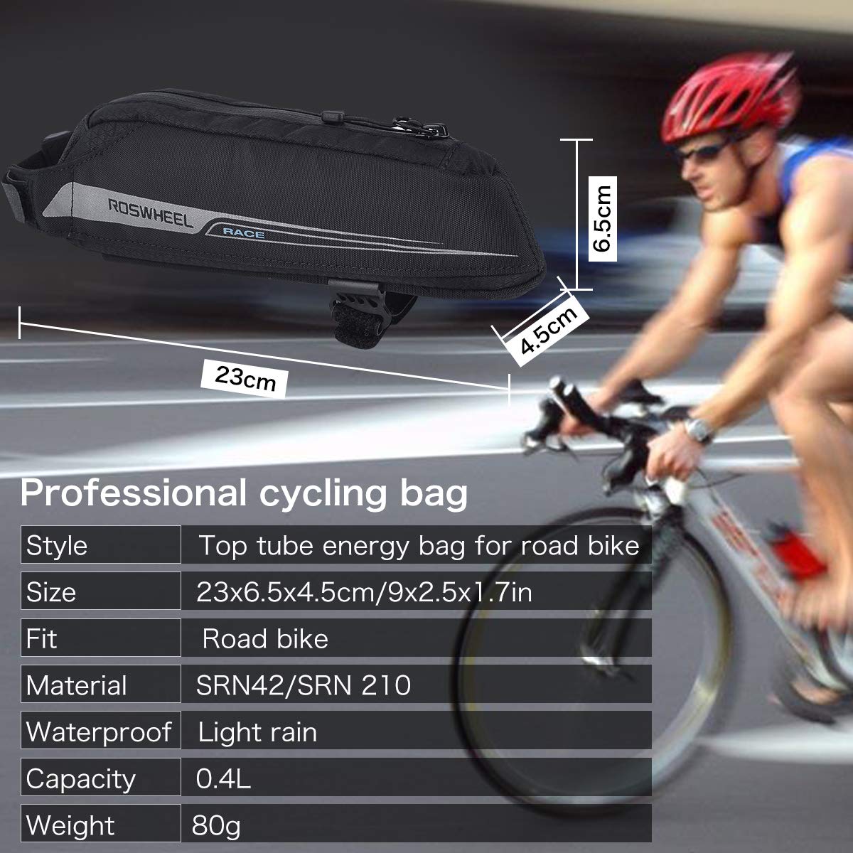 Bedee Bike Energy Bag Bike Cycling Energy Pack Bag 0.4L Professional Cyclists Racing Fuel Tank Aerodynamic 420D Waterproof Bike Top Tube Bag for Energy Gel/Energy Bar/Chocolate/Snack