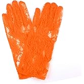 Sexy Floral Sheer Lace Tea Party Vintage Style Short Wrist Dressy Gloves (Orange)