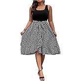 Verdusa Women's Plus Size Floral Tank Dress Color Block Vacation Midi Dresses Summer Outfits