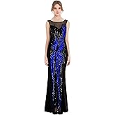 ANGEL FASHIONS Women's Sheer Gold Sequined Black Splicing Evening Dress
