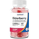 Nutricost Elderberry Gummies 3,500mg Equivalent from 50mg of 35:1 Extract Per Serving, 90 Gummies for 45 Servings Per Bottle - with 45mg of Vitamin C & 3.75mg of Zinc, Gluten Free