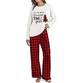SHESHOW Pajamas for Women Set Long Sleeve Tops Plaid Pajama Pants with Pockets Winter Womens Pjs Sets XS-XL