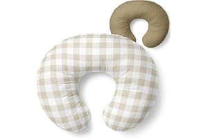 Pobibaby 1-Pack Premium Nursing Pillow Cover - Ultra Soft & Stretchy 96% Cotton, Breastfeeding Pillow Cover for Baby Boys and Girls (Gingham Khaki)