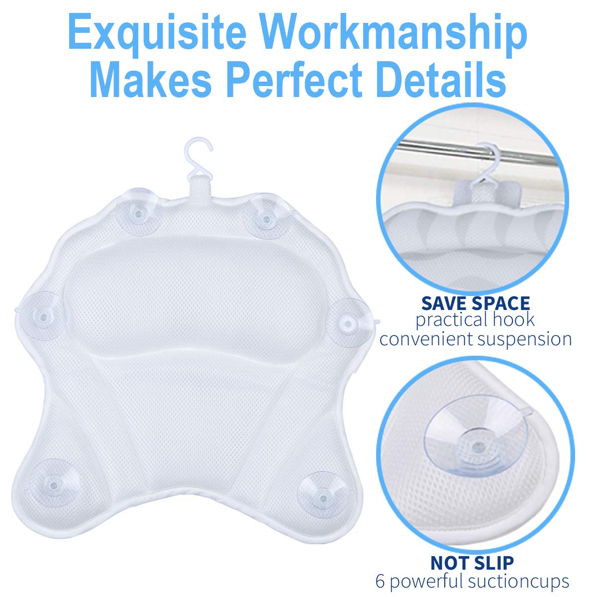Bath Pillow, SurSoul Luxury Bathtub Pillow with Large Non-slip Suction Cups, Quick Dry Spa Pillow, Bath Neck Pillow for Tub : Beauty