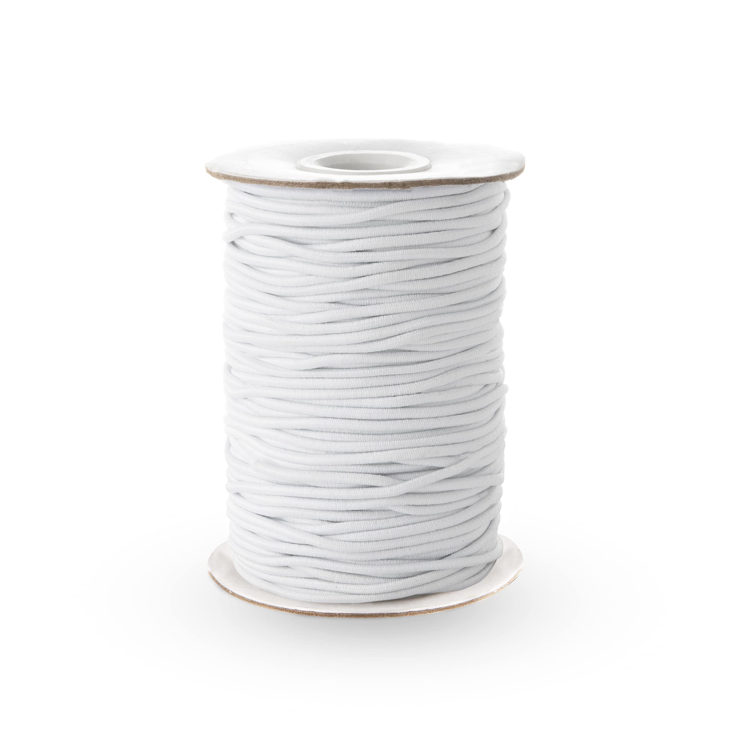 Realm Elastic Cord/Round Hat Elastic Black & White (1mm, 2mm & 3mm) Craft, Jewellery Stringing, Masks, Party Hats (White, 2mm - 10 Metres)