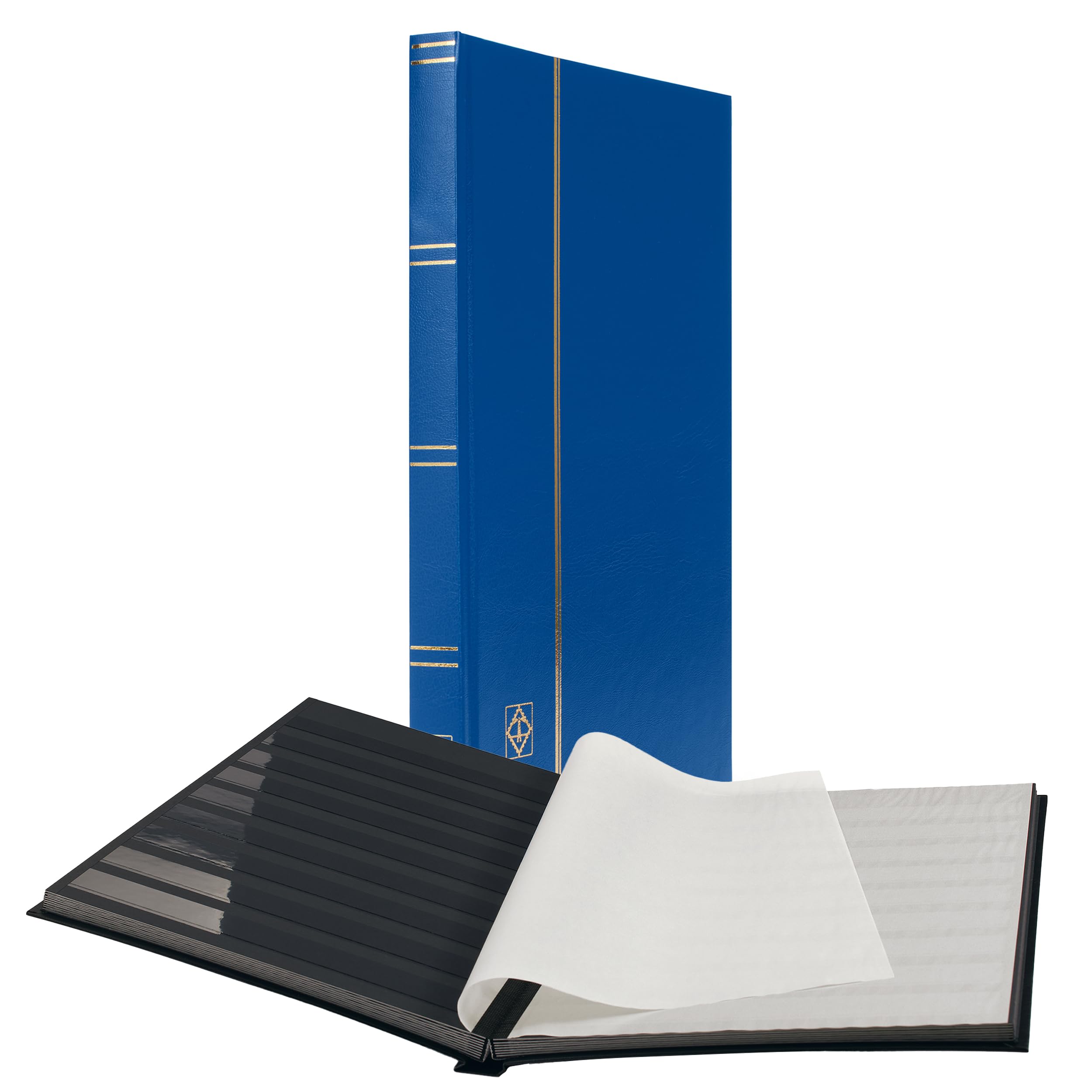 Leuchtturm 337308 Stamp Collecting Album - Insert Book Basic - 32 black DIN A4 pages - blue cover, unpadded