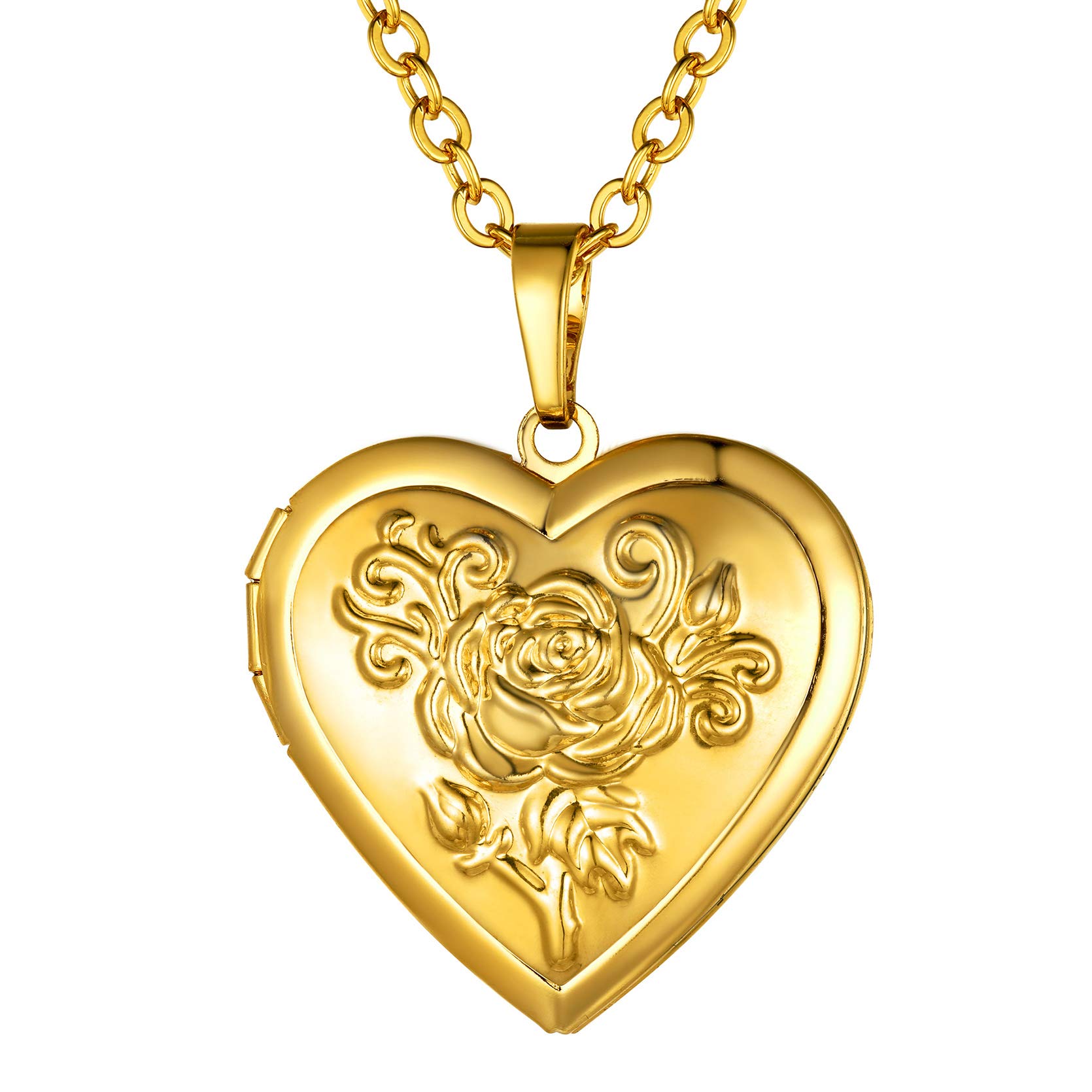 GoldChic Jewelry Gold Rose Women's Locket Locket, Personalised Heart Necklace for Pictures Flower Jewellery Gifts For Parents
