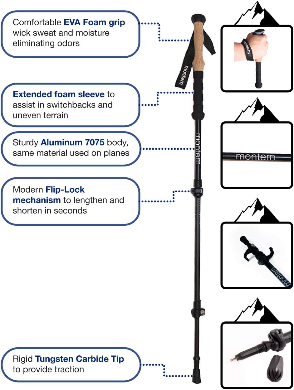 Montem Ultra Strong Trekking Poles, Black, One Pair : Sports & Outdoors