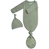 Baby Knotted Gown with Hat Set for Newborn Boy Girl, Ultra Soft Tie Gown with Mitten, Long Sleeve Infant Sleeper 0-3 M