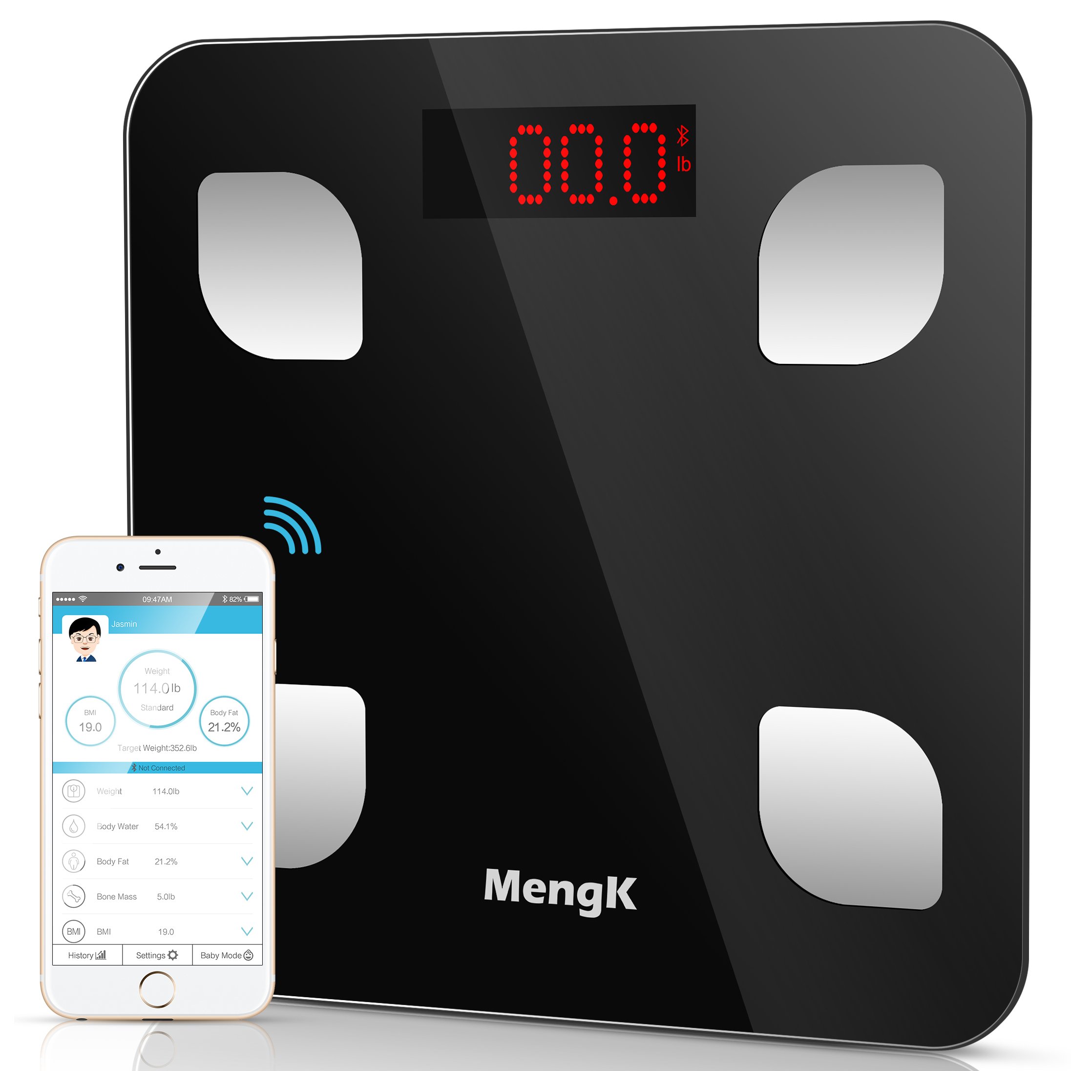 Body Fat Scales Mengk Digital Bluetooth Bathroom Weighing Scale With Ios And Android App For Body Weight Body Fat Water Muscle Mass Bmi Bmr Bone Mass And Visceral Fat Black Buy Online In Bermuda