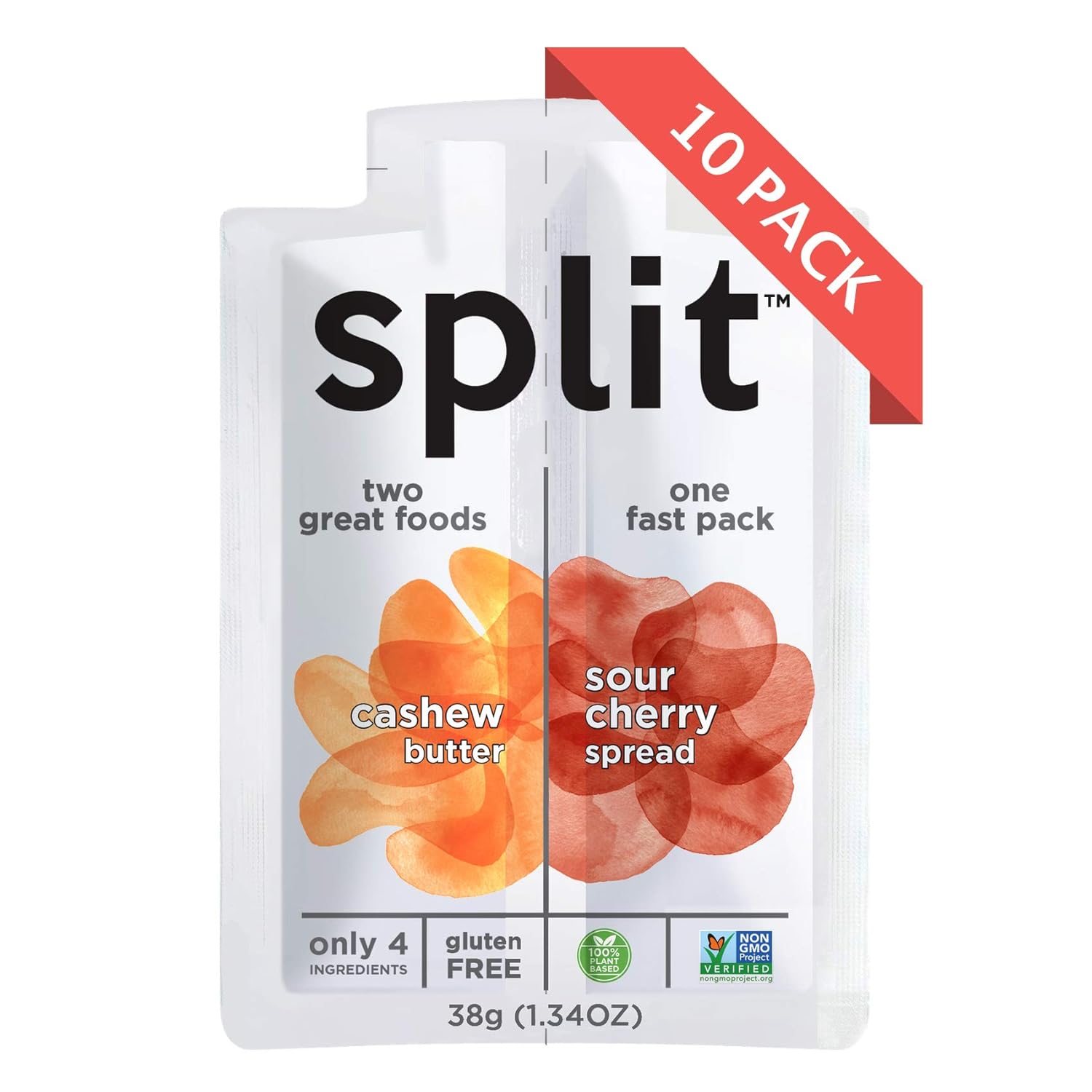 Split Nutrition Cashew Butter and Sour Cherry Squeeze Packs, Gluten-free, Non-GMO, Plant-Based, Energy Fast Snack, Pack of 10 (1.34 ounce each)