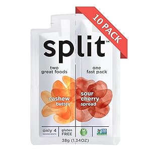 Split Nutrition Cashew Butter and Sour Cherry Squeeze Packs, Gluten-free, Non-GMO, Plant-Based, Energy Fast Snack, Pack of 10 (1.34 ounce each)