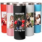 Custom photo tumbler with lids, personalized 20oz insulated drinking pictures thermal hot & cold beverages cups, skinny metal coated thermo gift for couples women & men, memorial, birthdays (Pictures)