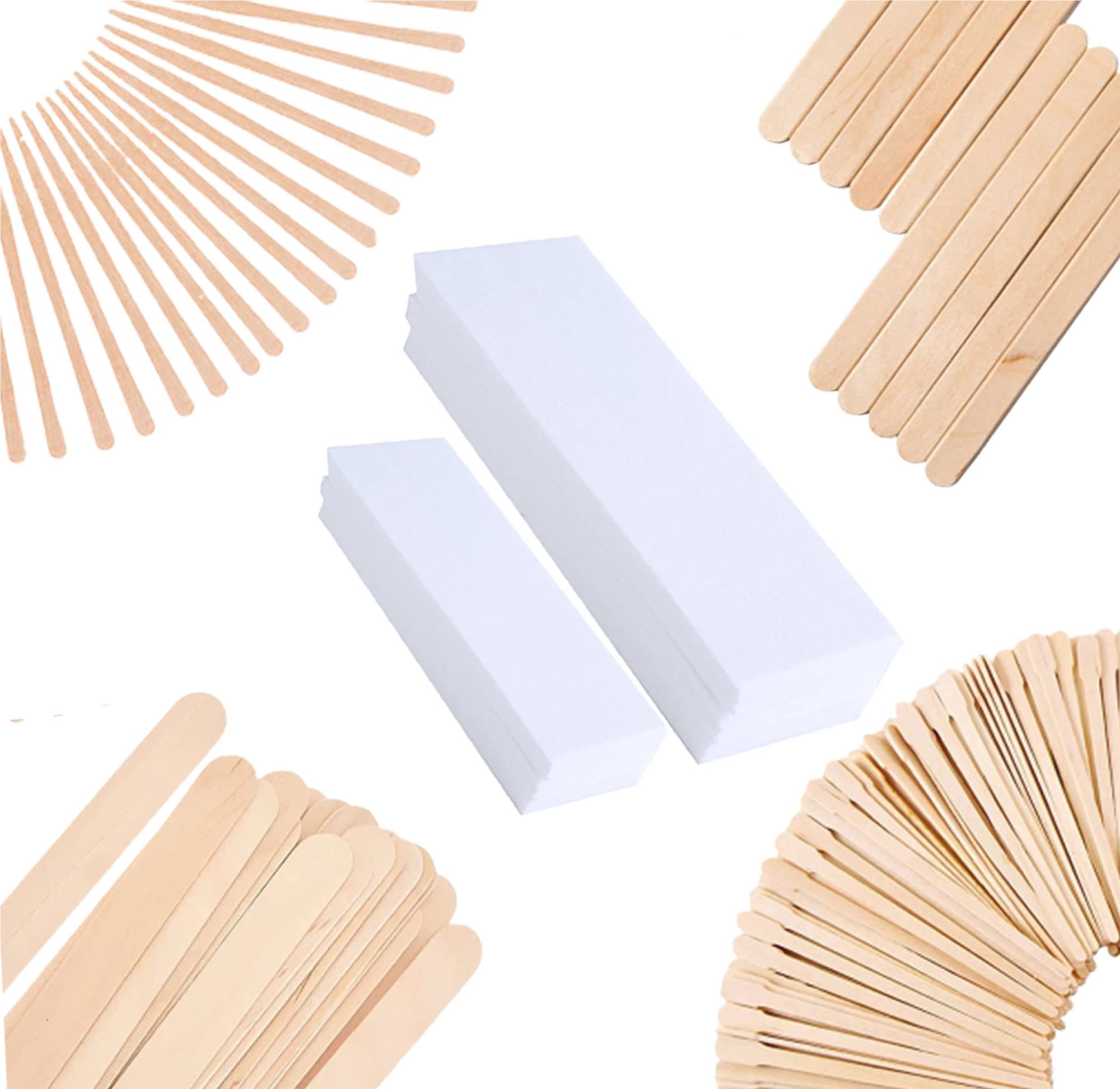 Mibly 4 Style 400 Pcs Assorted Wooden Wax Sticks and Strips Body Hair Removal Waxing Sticks and Strips for Face, Arms, Legs, Armpit, Bikini Area - Spa and Home Usage